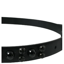 Black Embellished Leather Engraved Buckle Belt