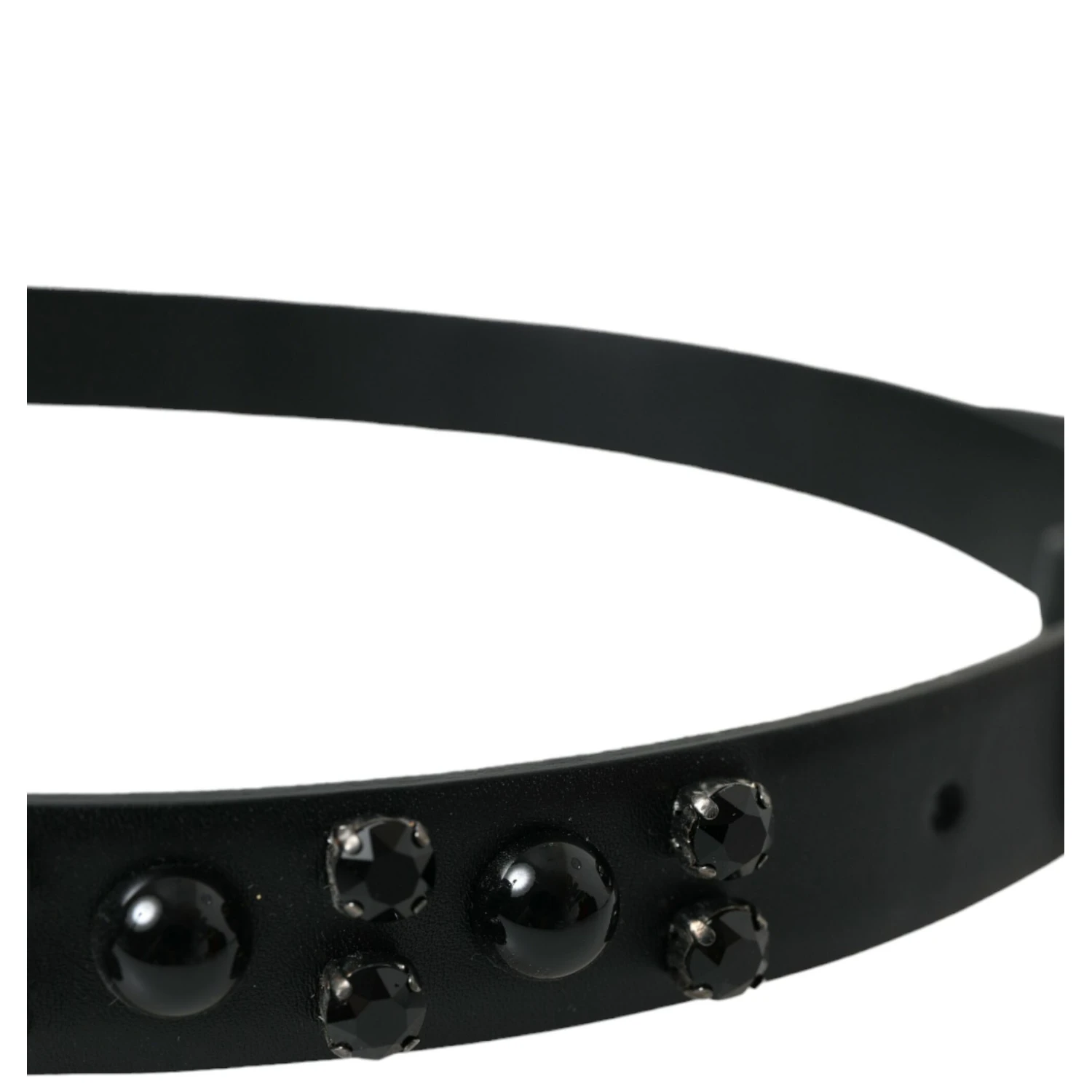 Black Embellished Leather Engraved Buckle Belt