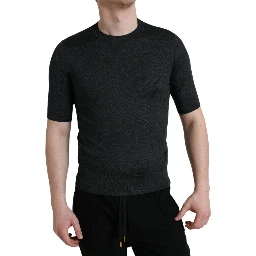 Dark Gray Crew Neck Short Sleeves T-shirt