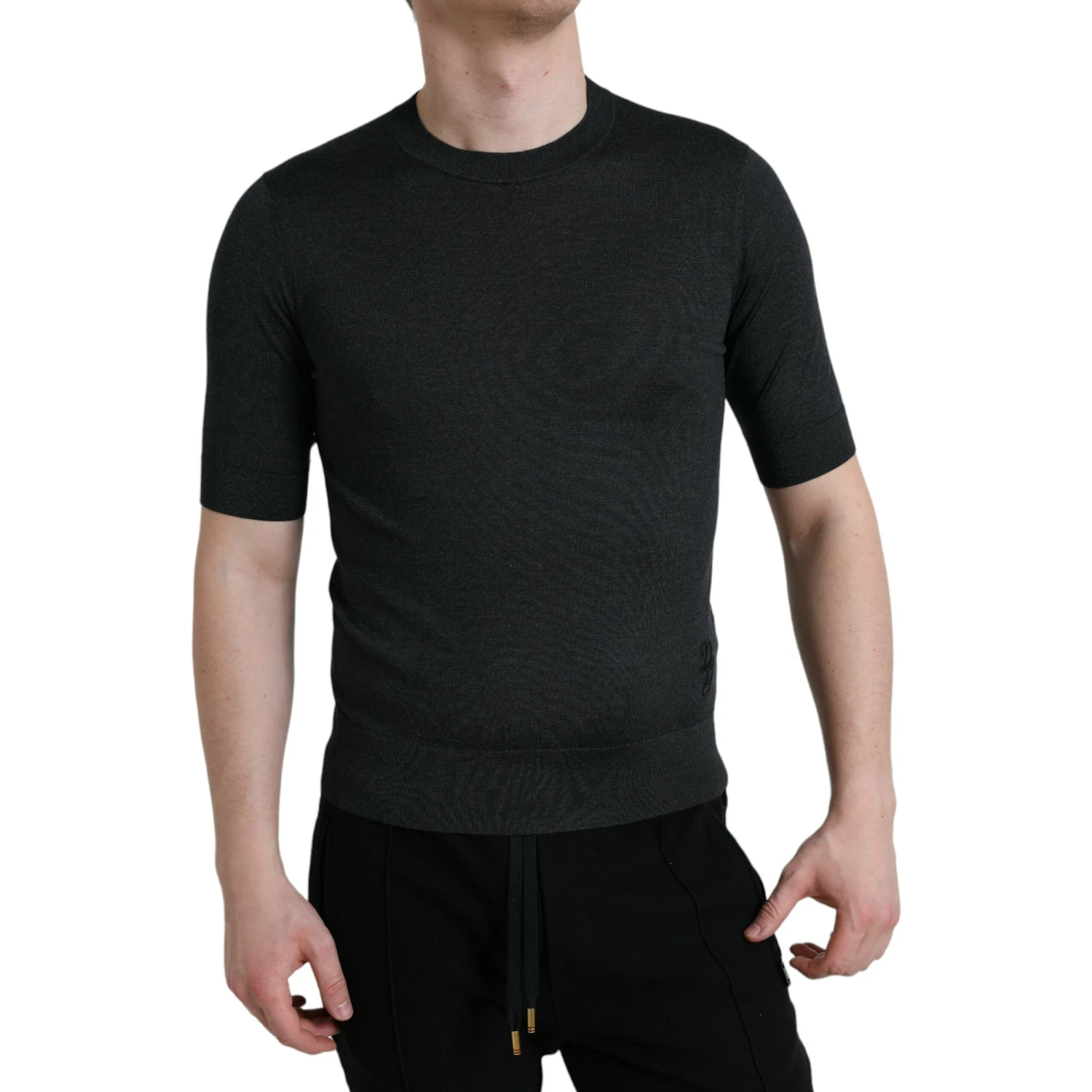 Dark Gray Crew Neck Short Sleeves T-shirt