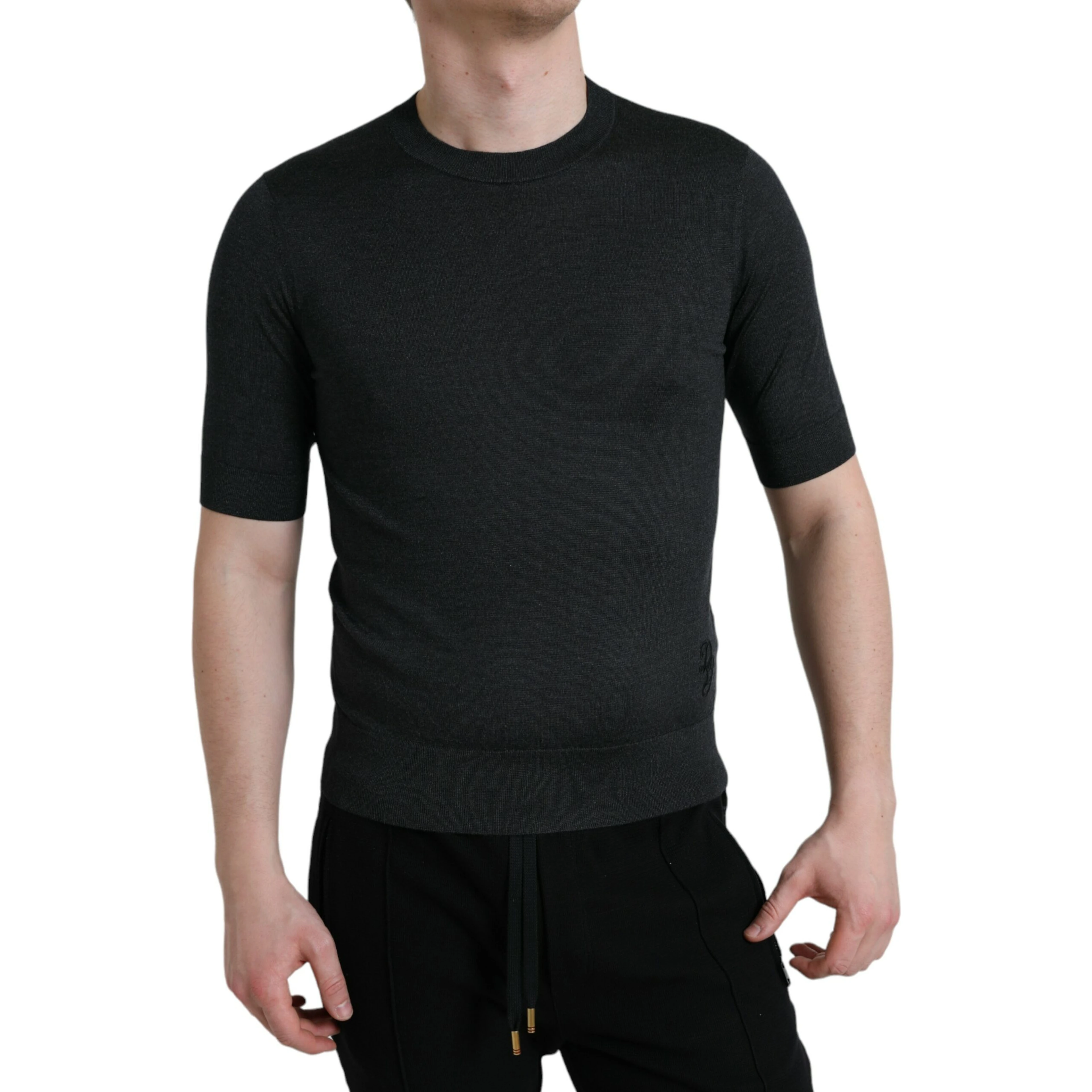 Dark Gray Crew Neck Short Sleeves T-shirt