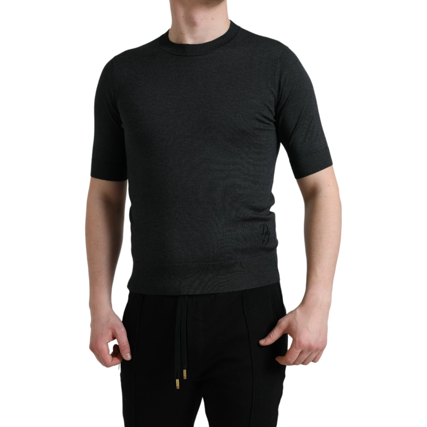 Dark Gray Crew Neck Short Sleeves T-shirt