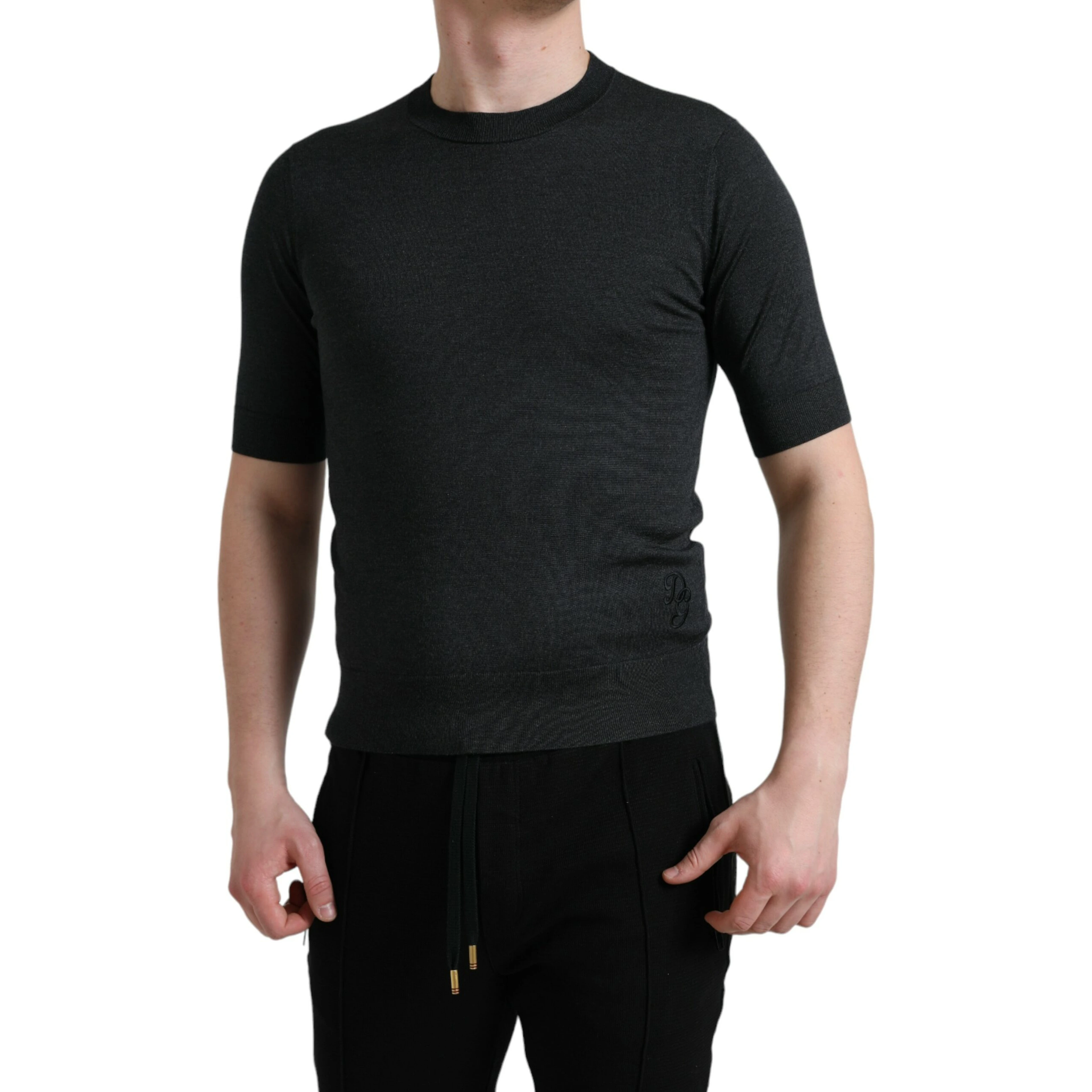 Dark Gray Crew Neck Short Sleeves T-shirt