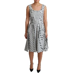 Gray Polka Dotted Cotton A-Line Dress