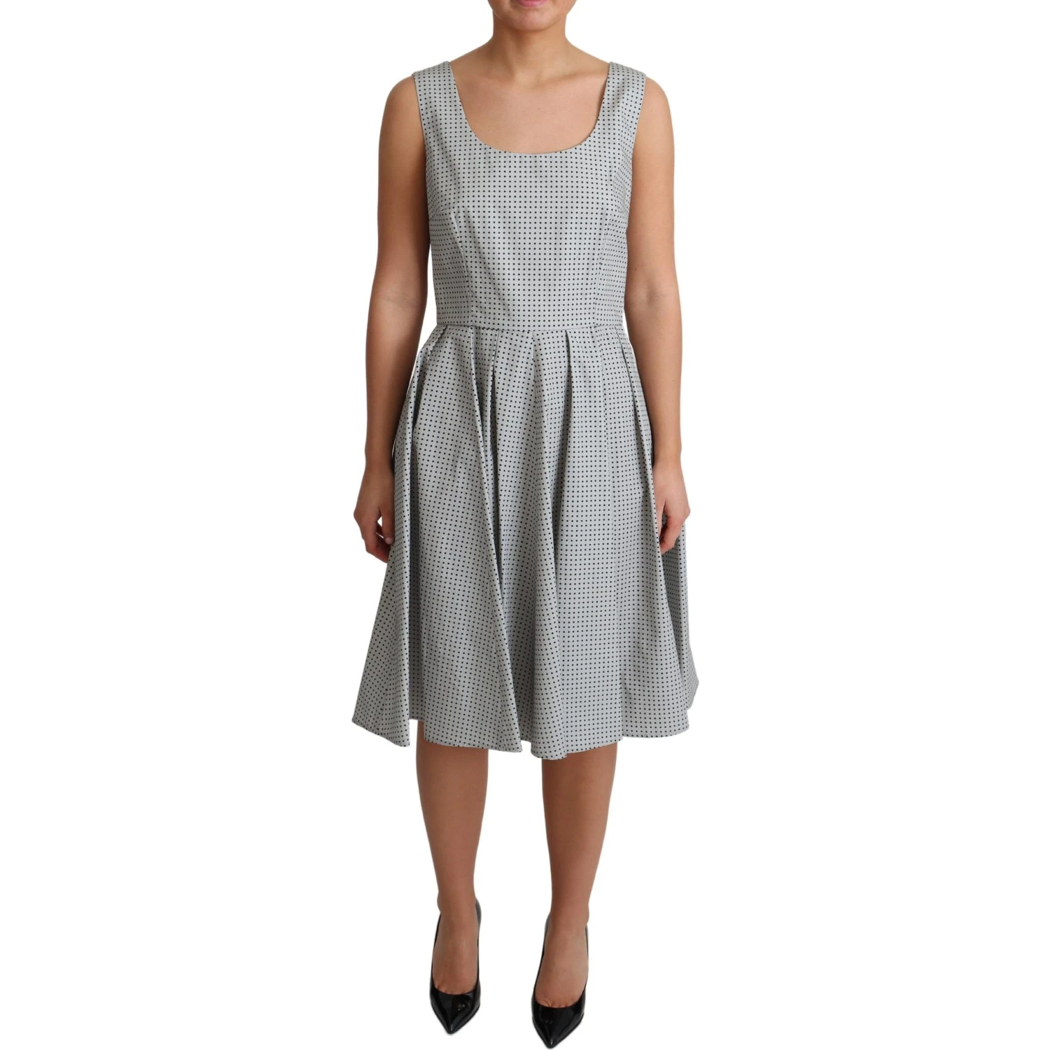Gray Polka Dotted Cotton A-Line Dress
