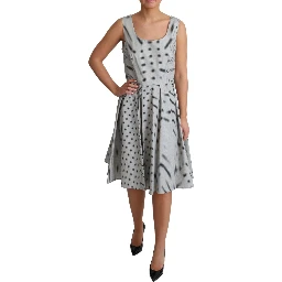 Gray Polka Dotted Cotton A-Line Dress