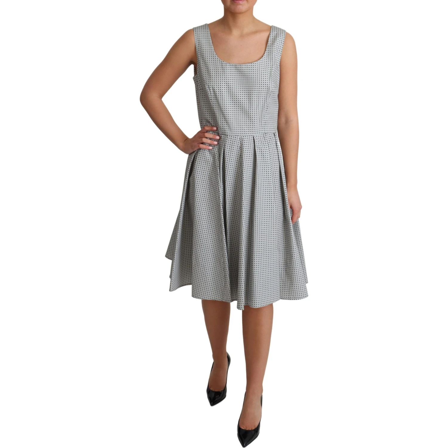 Gray Polka Dotted Cotton A-Line Dress