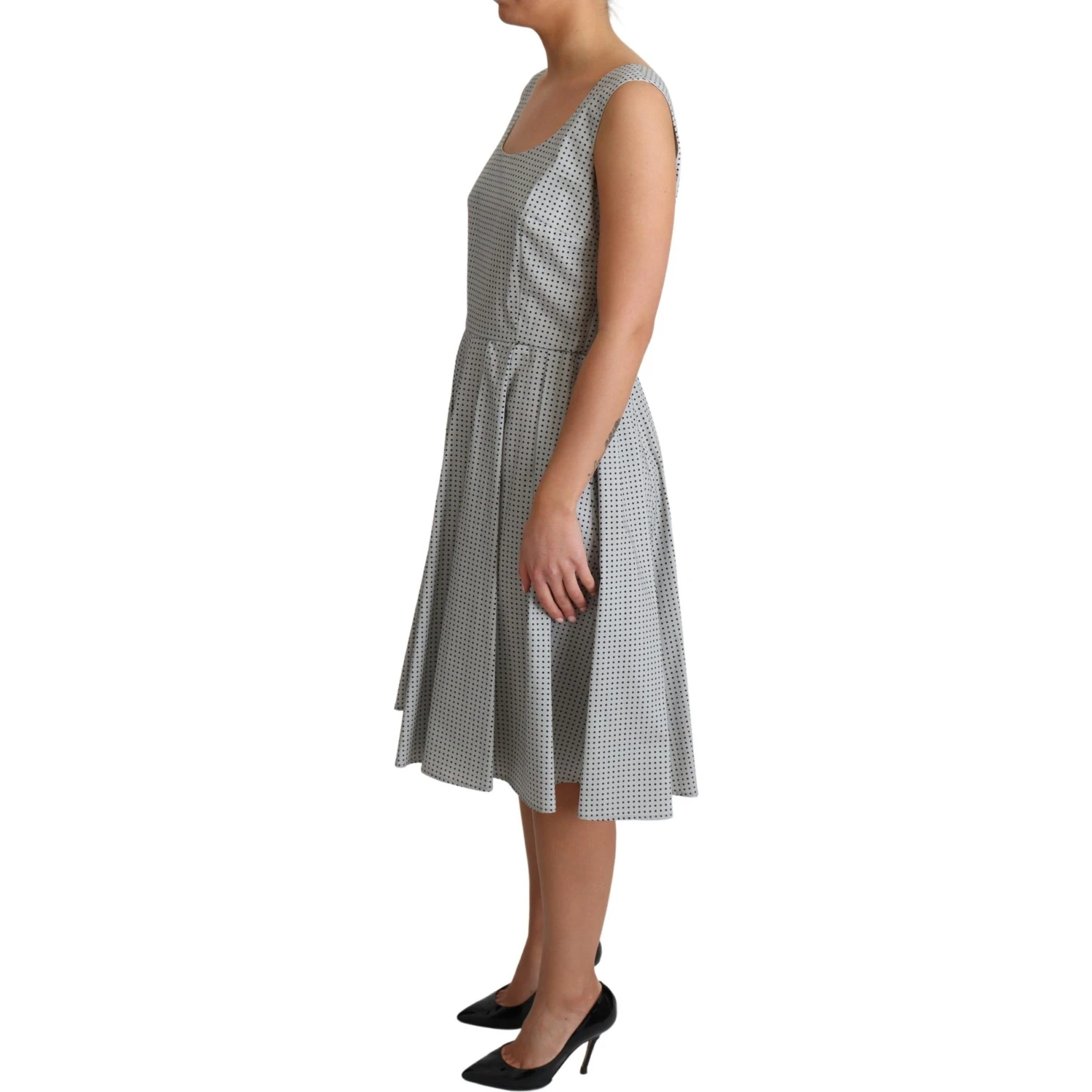 Gray Polka Dotted Cotton A-Line Dress
