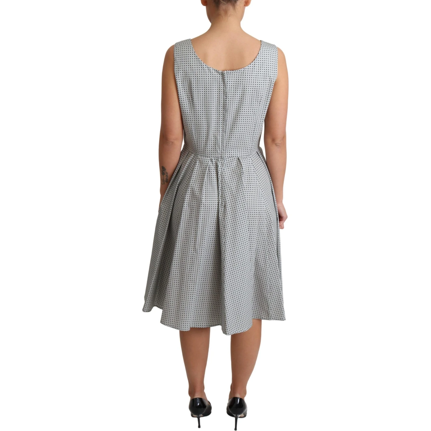 Gray Polka Dotted Cotton A-Line Dress