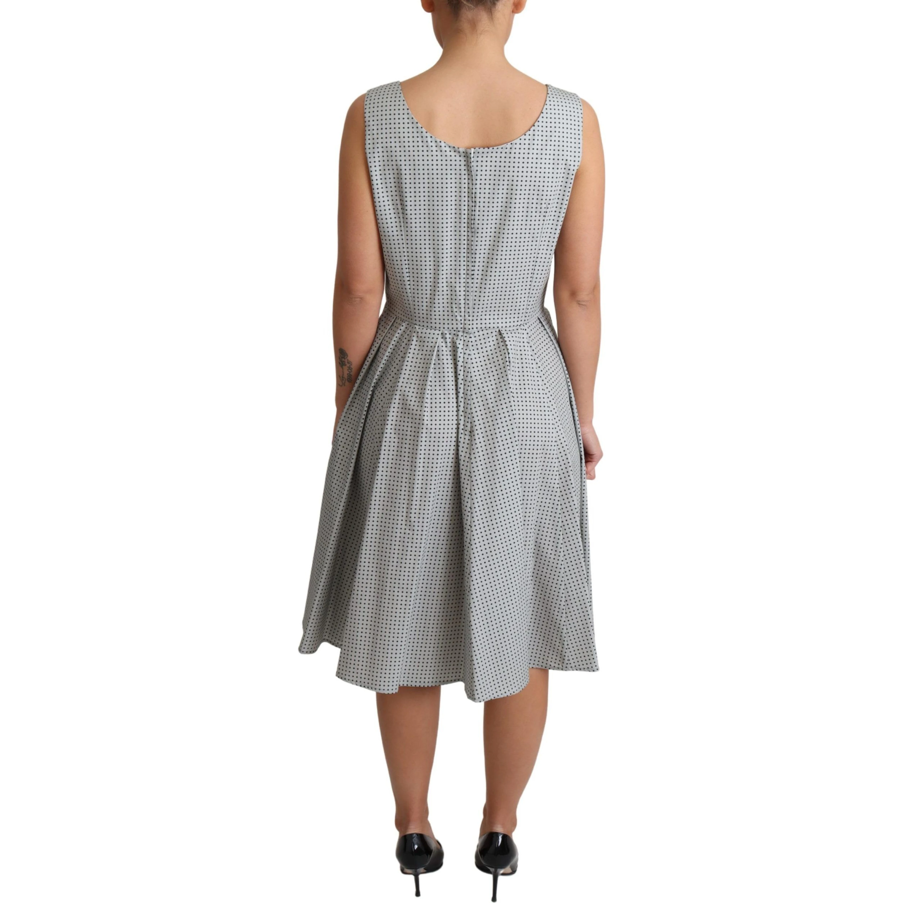 Gray Polka Dotted Cotton A-Line Dress