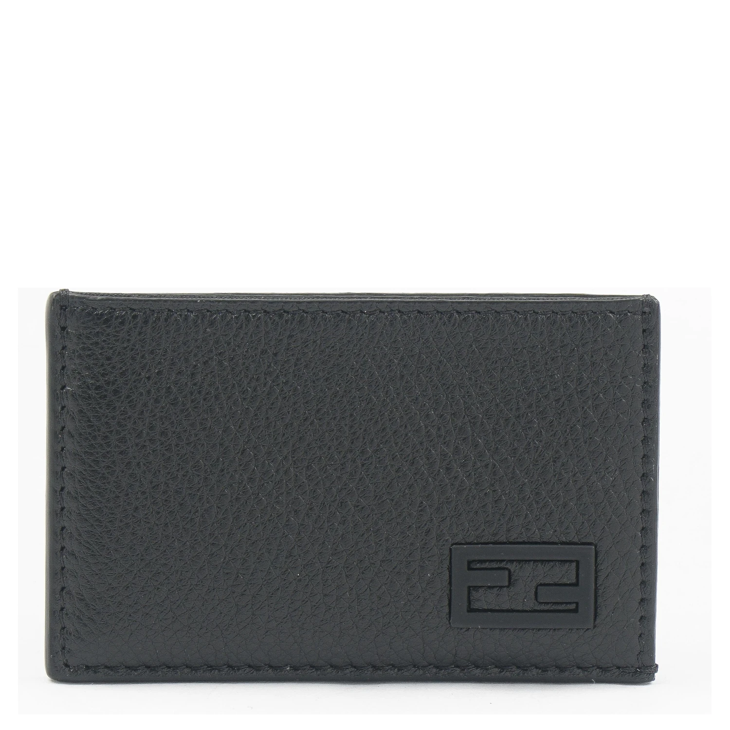 FF Logo Plaque Black Grain Leather Slim Cardholder