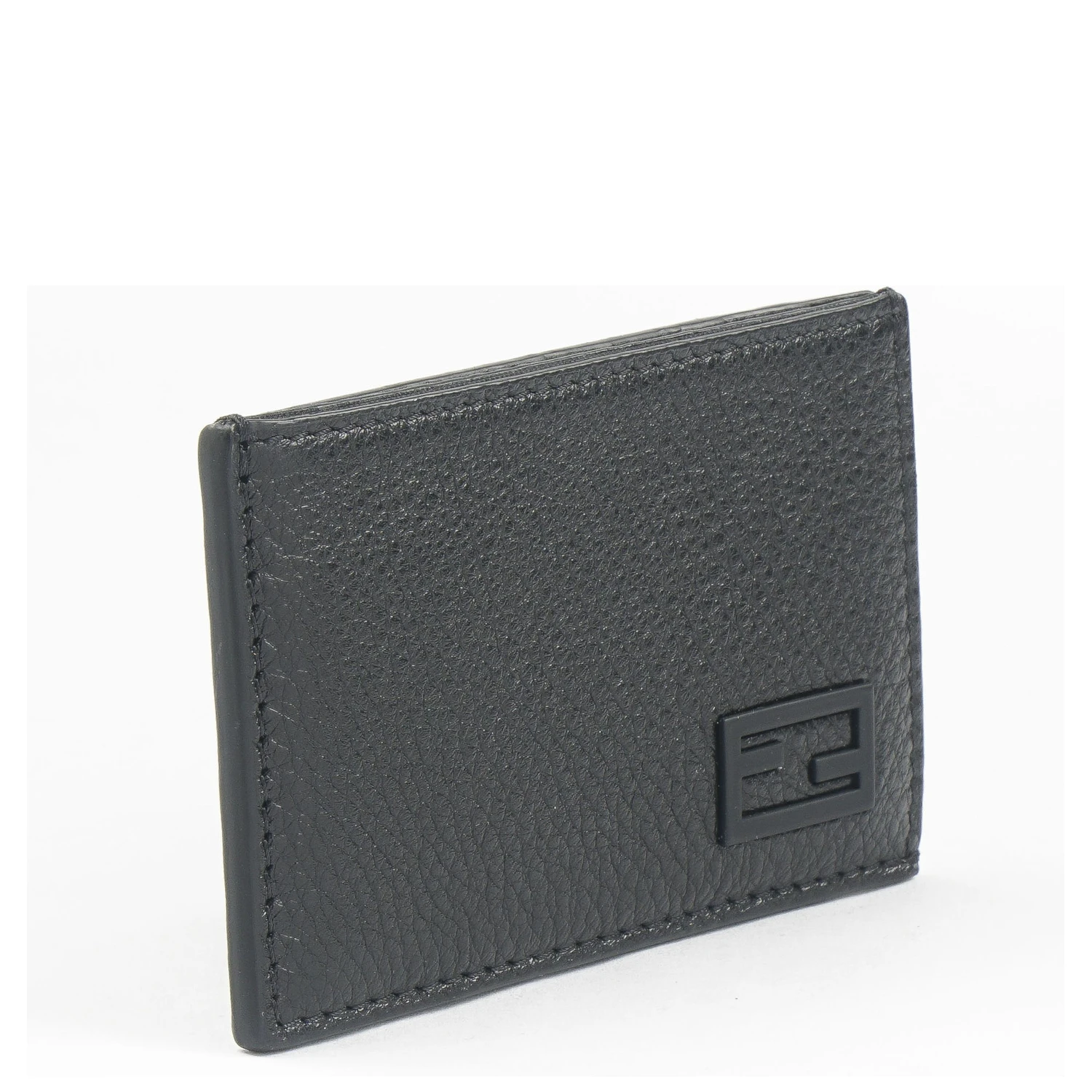FF Logo Plaque Black Grain Leather Slim Cardholder
