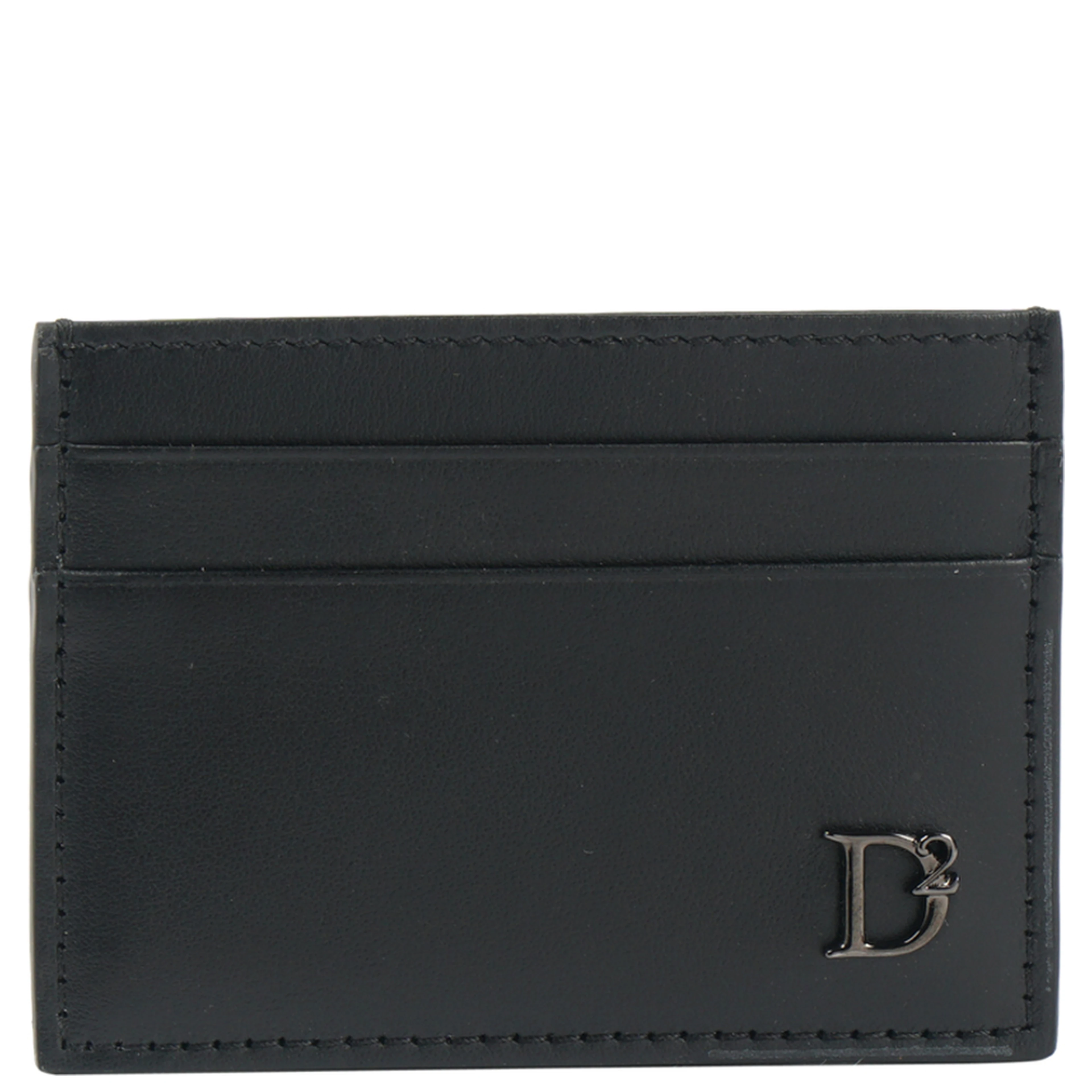 Logo-plaque leather card holder