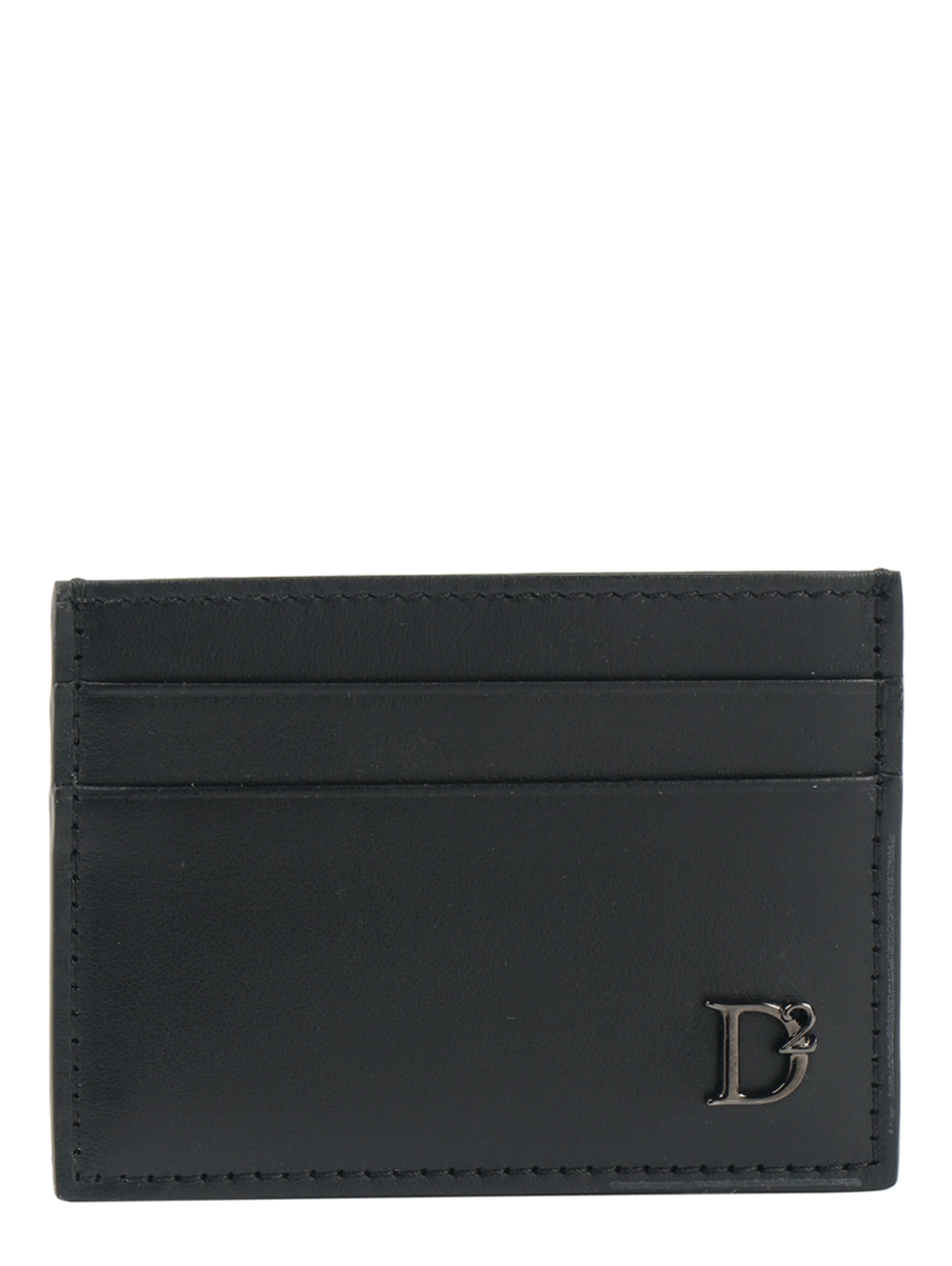 Logo-plaque leather card holder
