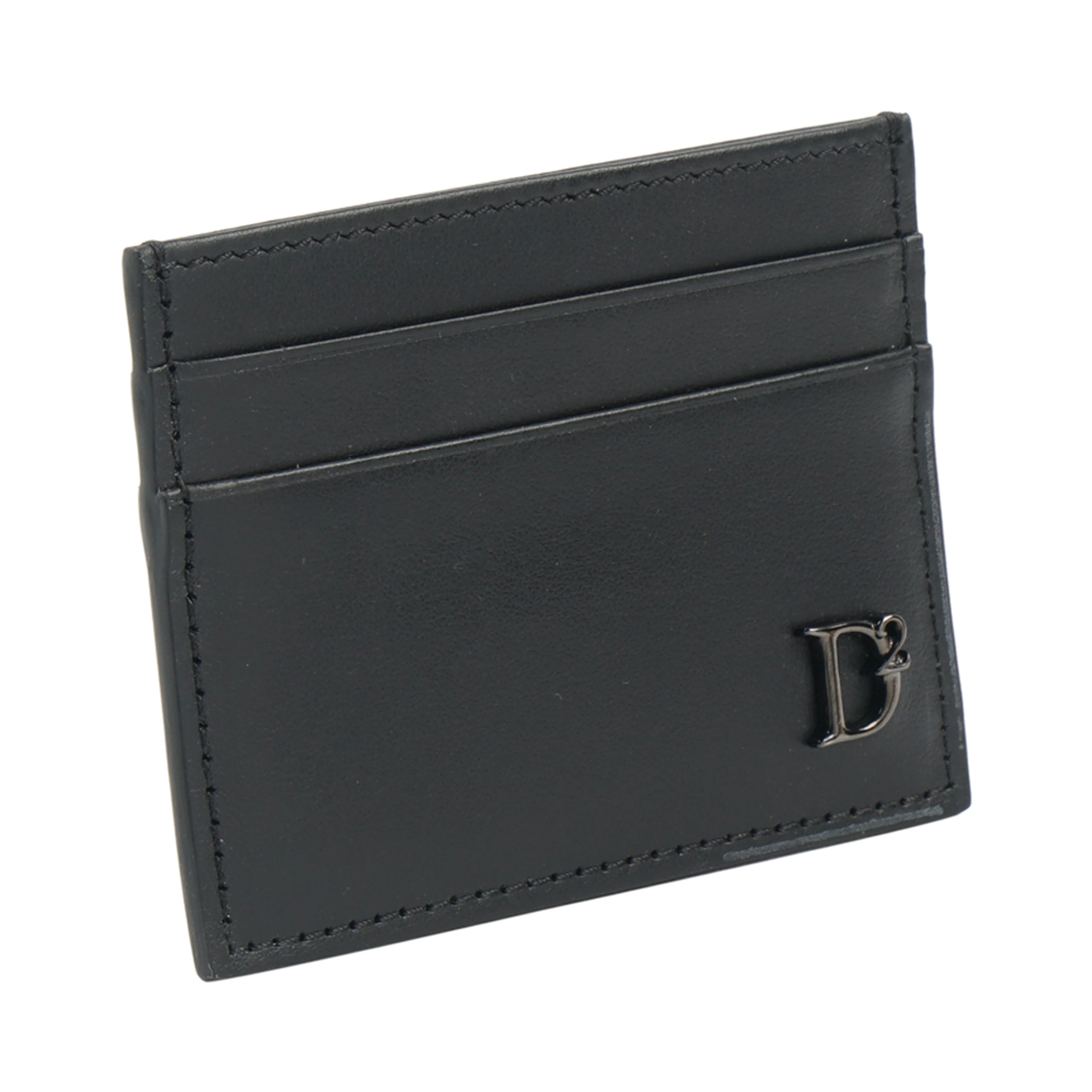 Logo-plaque leather card holder