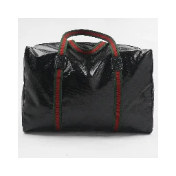 Gucci GG Black Glossy 'Duffle Maxi' Calfskin Leather Trim Duffel Bag