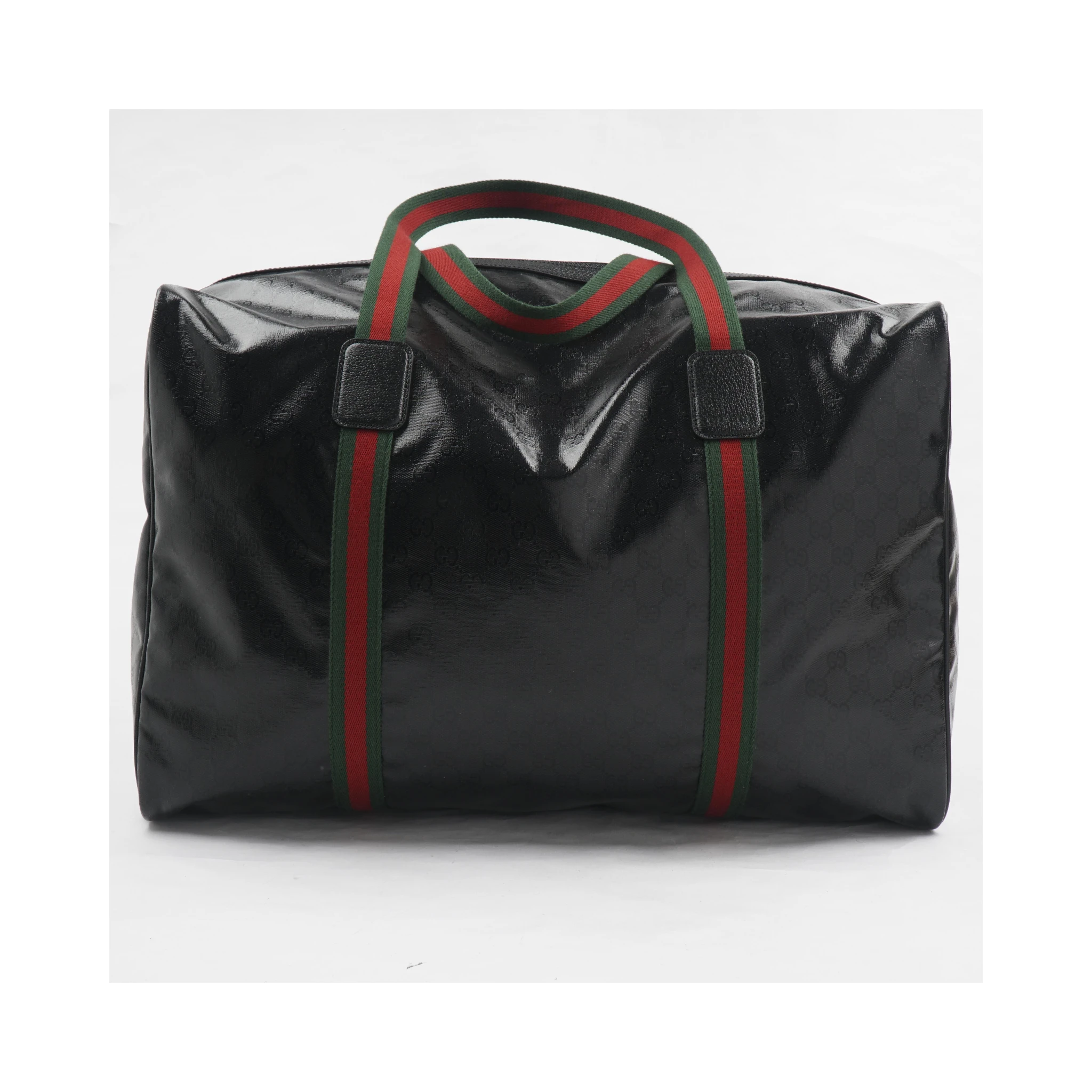 Gucci GG Black Glossy 'Duffle Maxi' Calfskin Leather Trim Duffel Bag