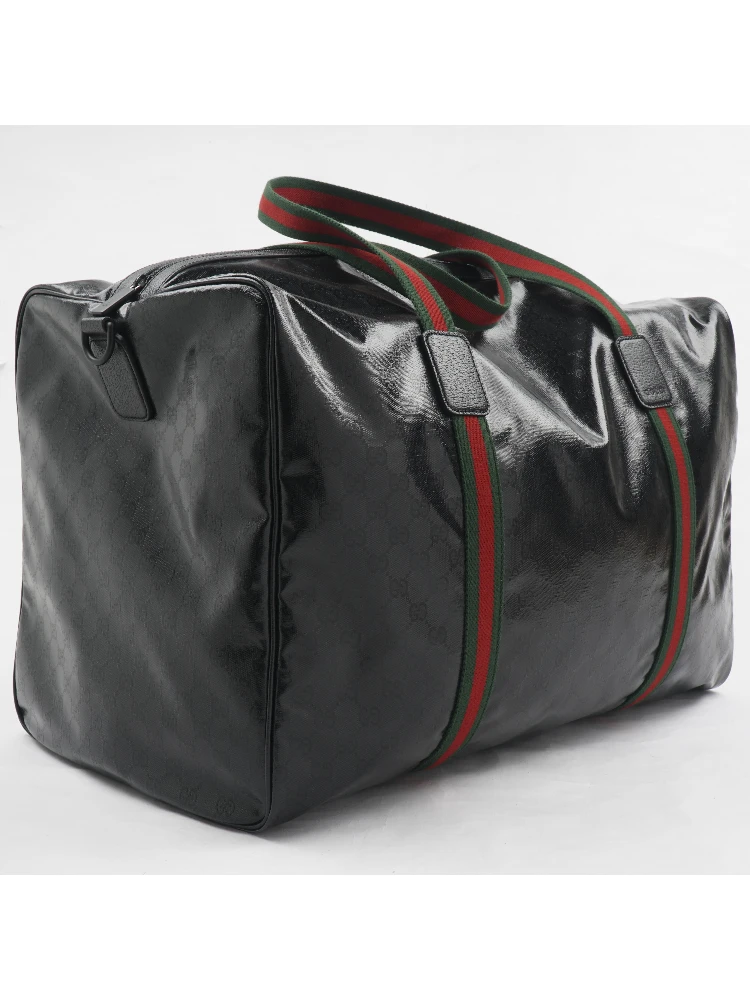 Gucci GG Black Glossy 'Duffle Maxi' Calfskin Leather Trim Duffel Bag alternative