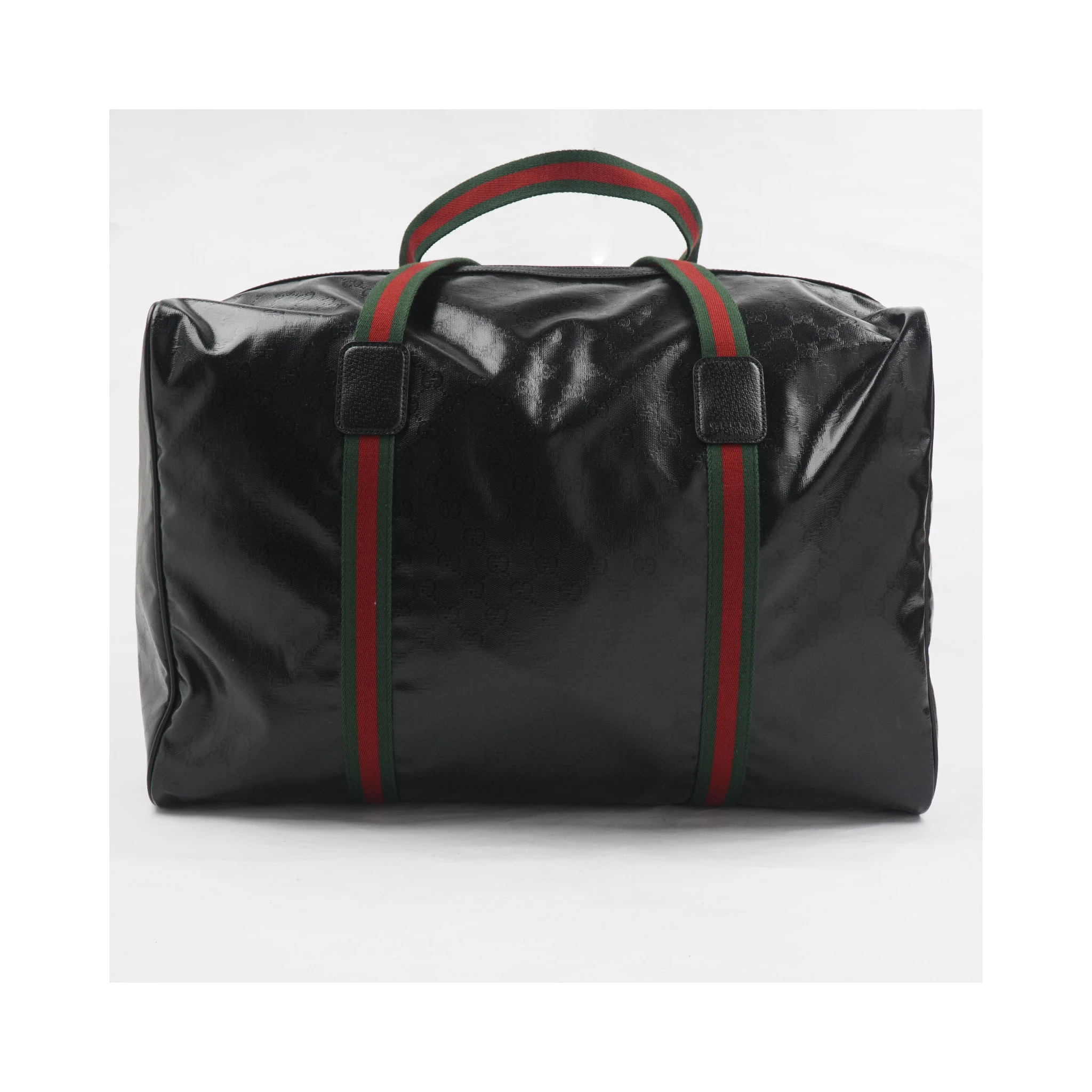 Gucci GG Black Glossy 'Duffle Maxi' Calfskin Leather Trim Duffel Bag