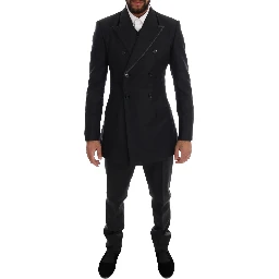 Gray Wool Double Breasted 3 Piece Suit