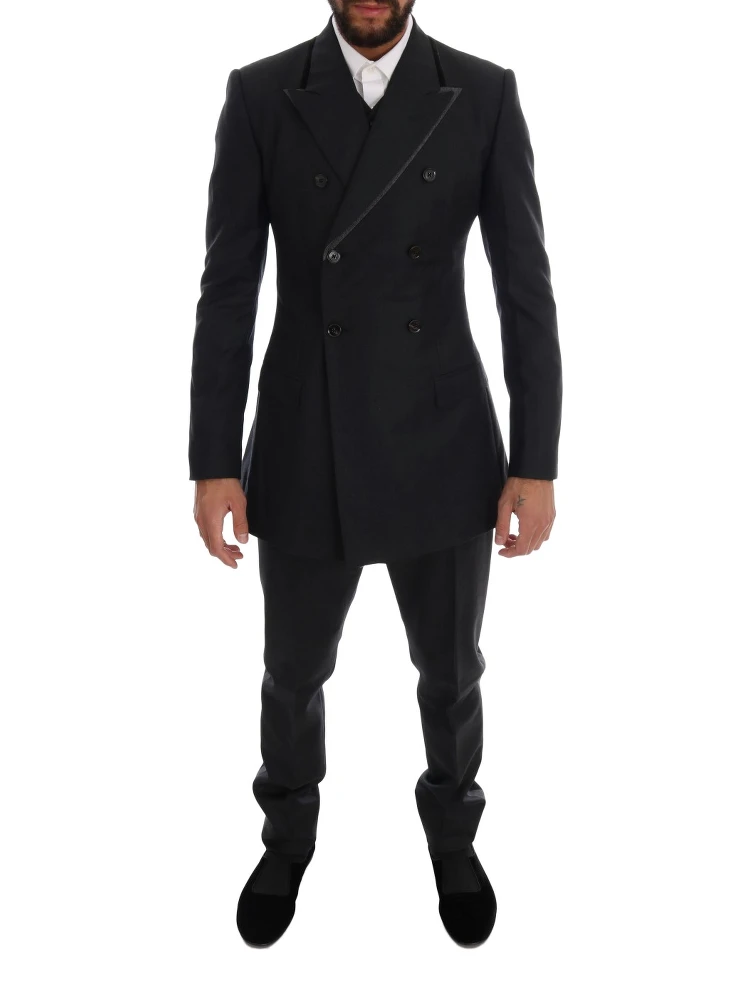 Gray Wool Double Breasted 3 Piece Suit