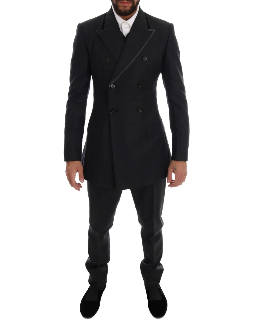 Gray Wool Double Breasted 3 Piece Suit