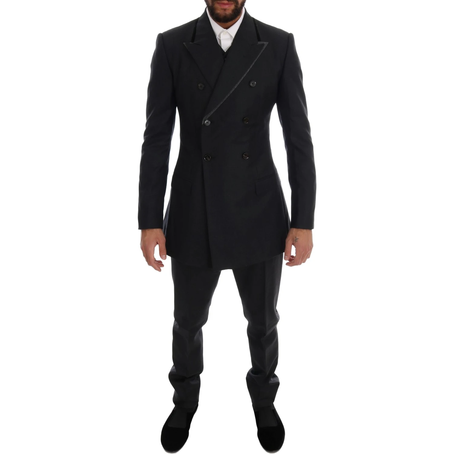 Gray Wool Double Breasted 3 Piece Suit
