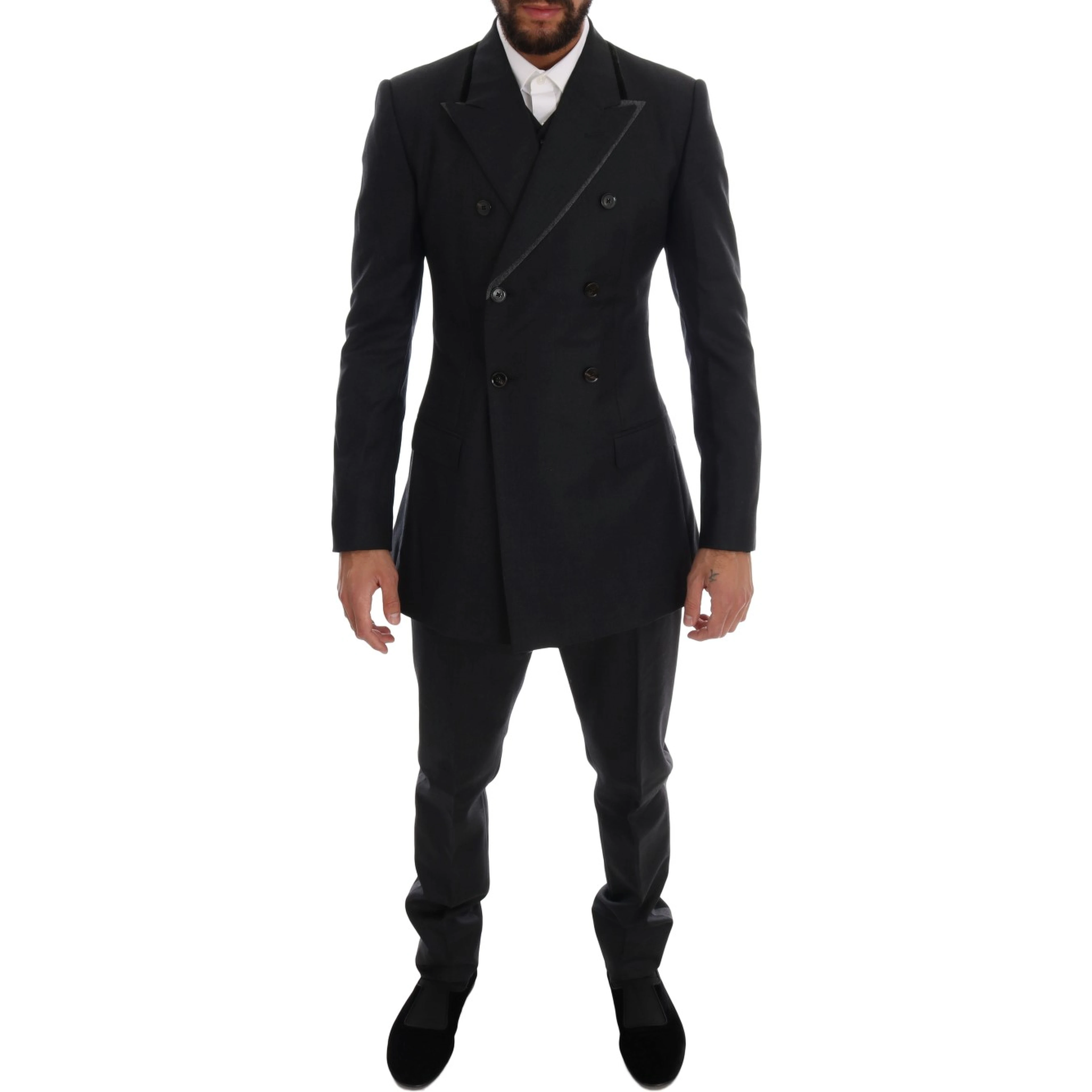 Gray Wool Double Breasted 3 Piece Suit