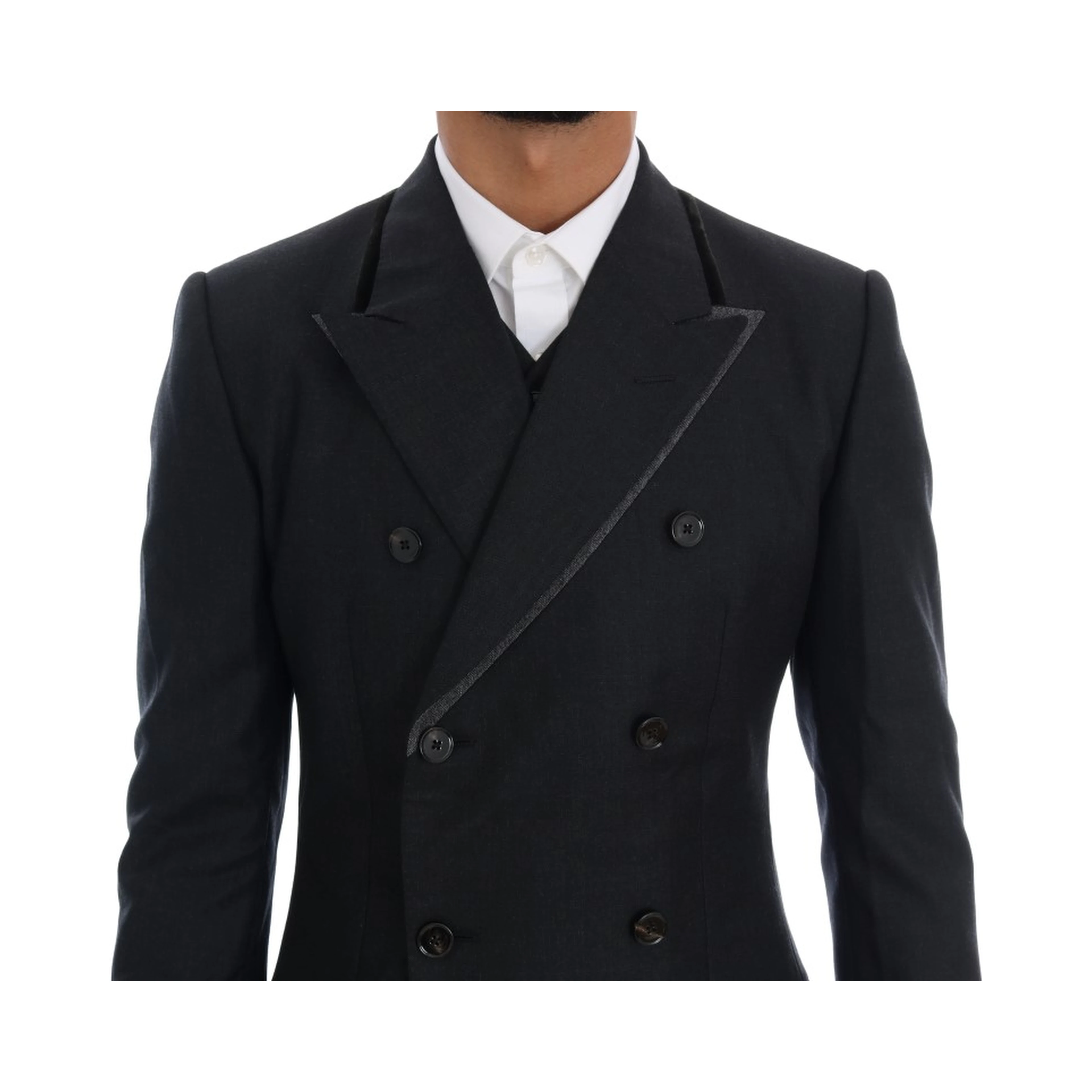Gray Wool Double Breasted 3 Piece Suit