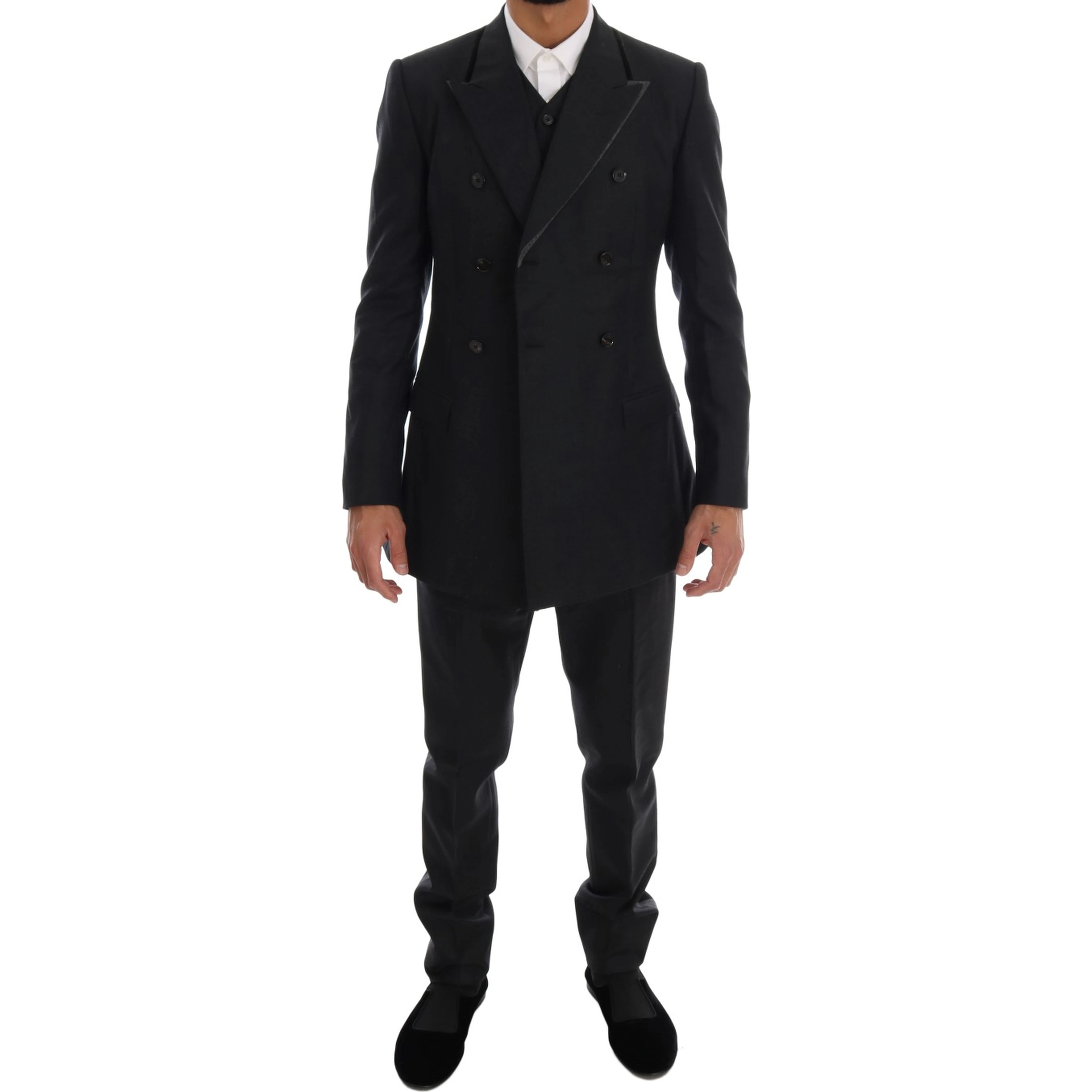 Gray Wool Double Breasted 3 Piece Suit