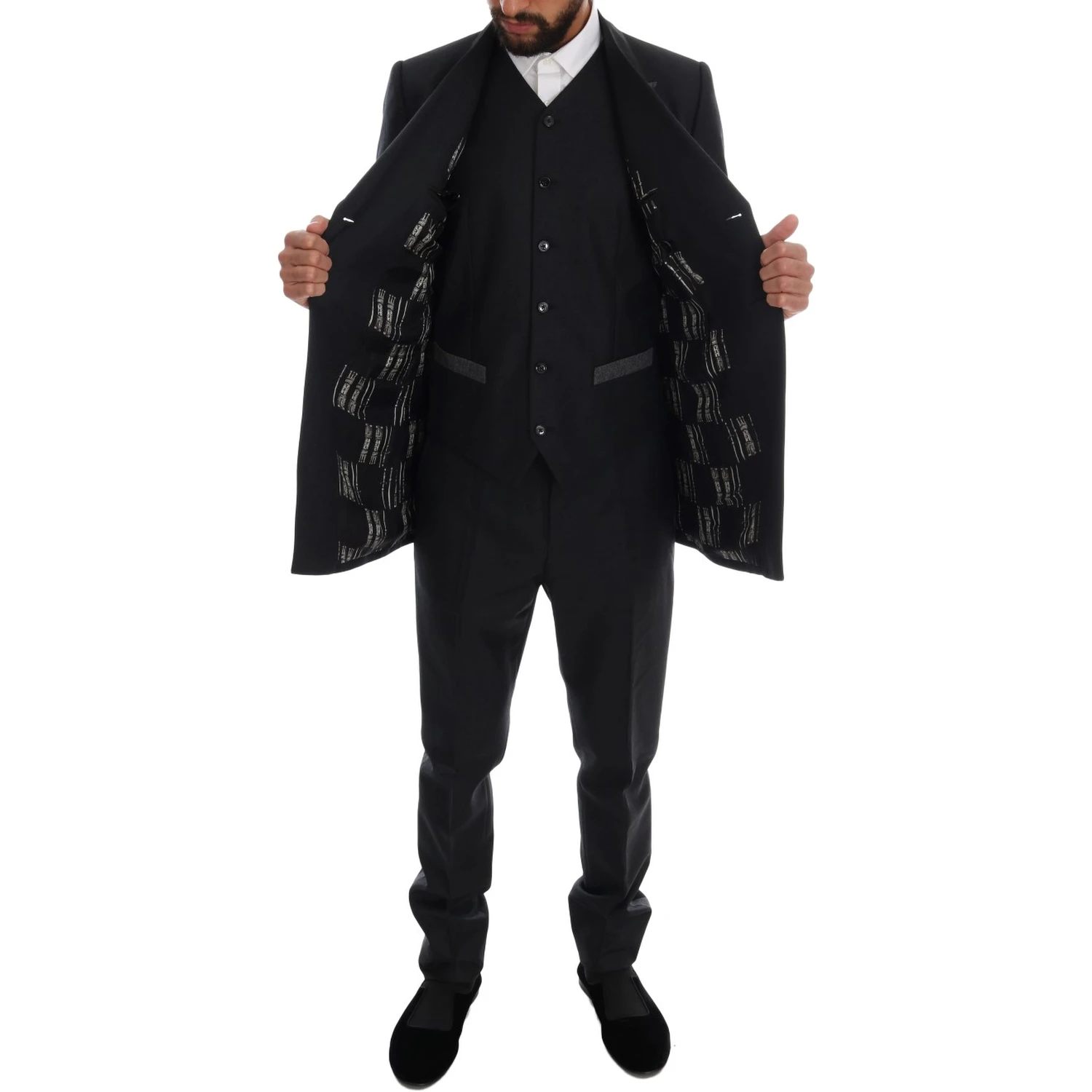 Gray Wool Double Breasted 3 Piece Suit