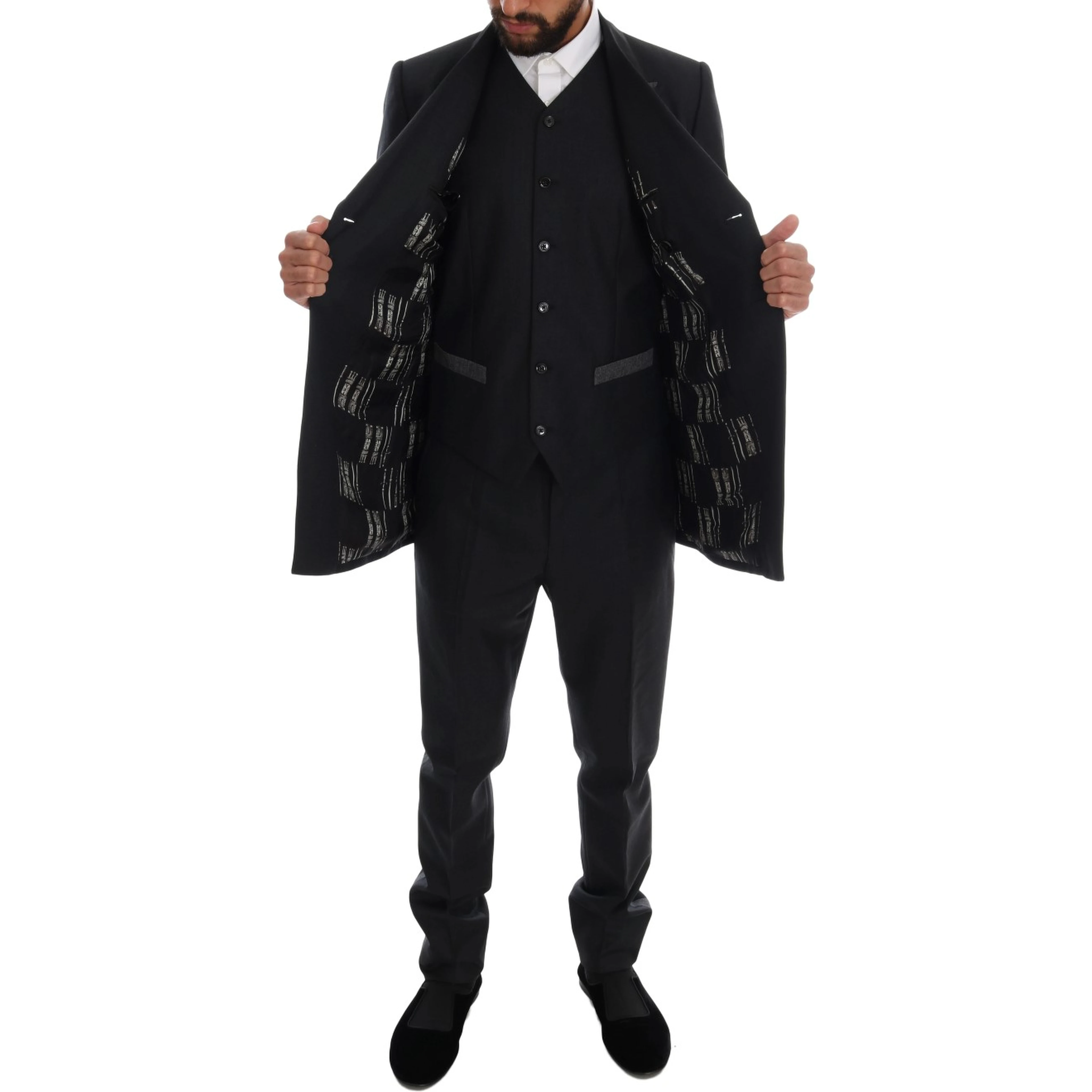 Gray Wool Double Breasted 3 Piece Suit