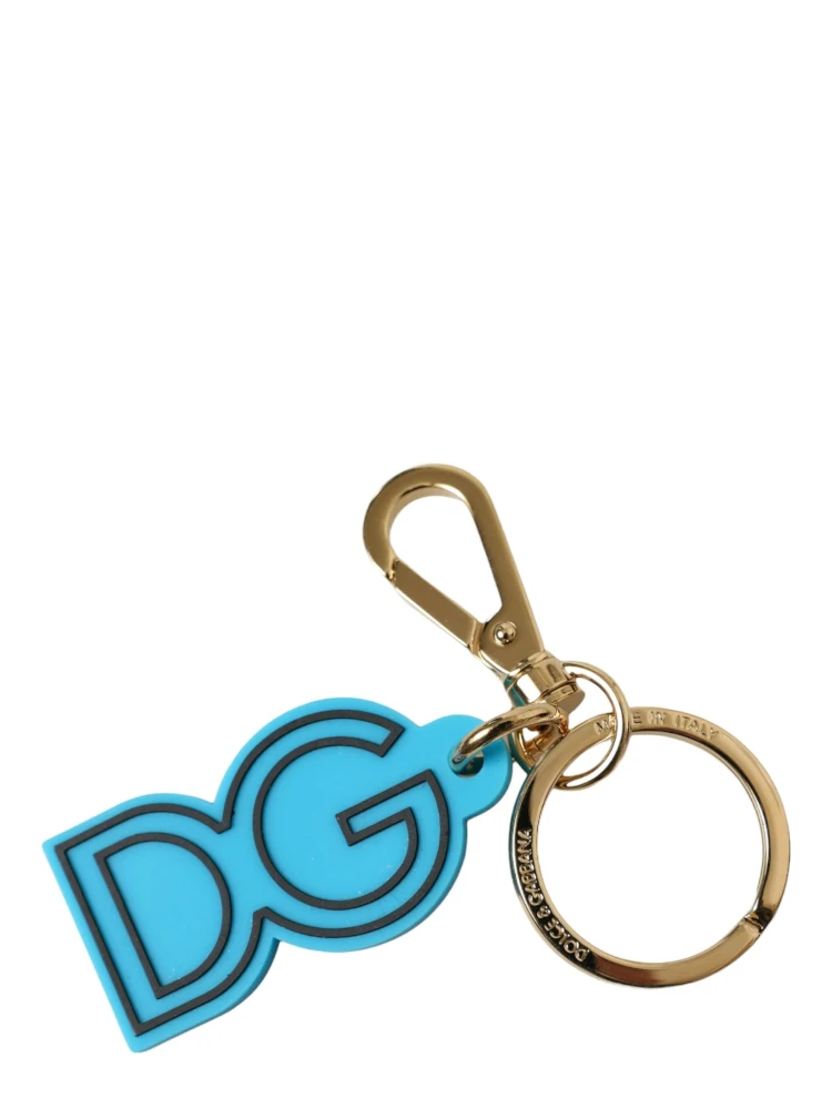 Blue Rubber Gold Tone Metal DG Logo Keyring Keychain