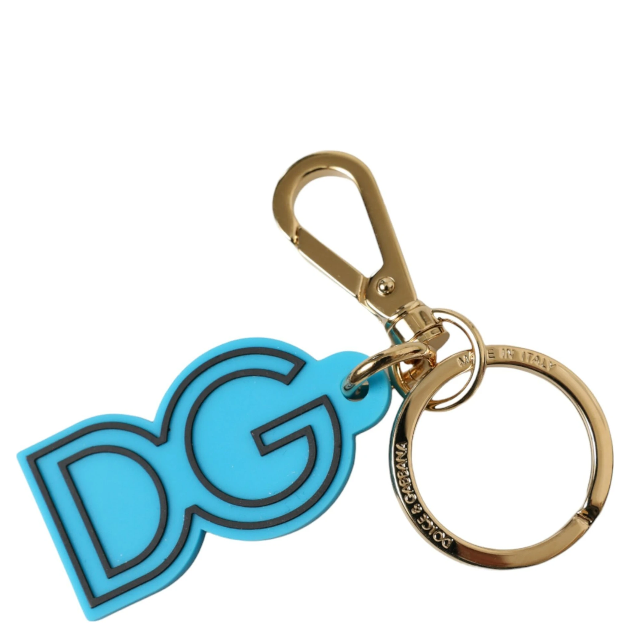 Blue Rubber Gold Tone Metal DG Logo Keyring Keychain