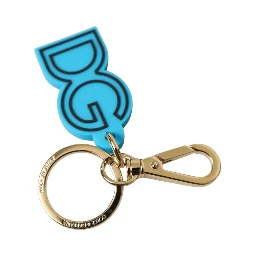Blue Rubber Gold Tone Metal DG Logo Keyring Keychain