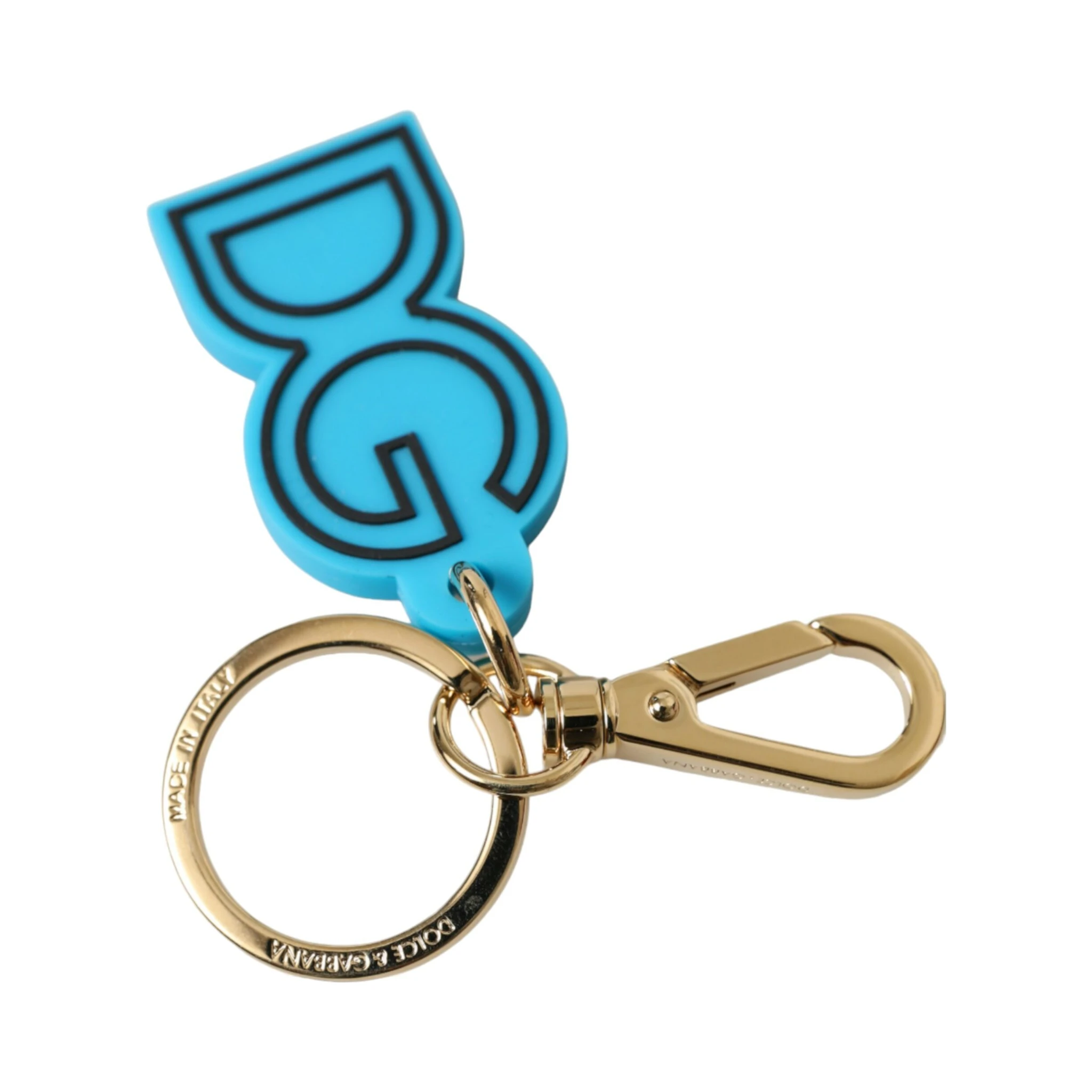 Blue Rubber Gold Tone Metal DG Logo Keyring Keychain