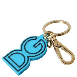 Blue Rubber Gold Tone Metal DG Logo Keyring Keychain