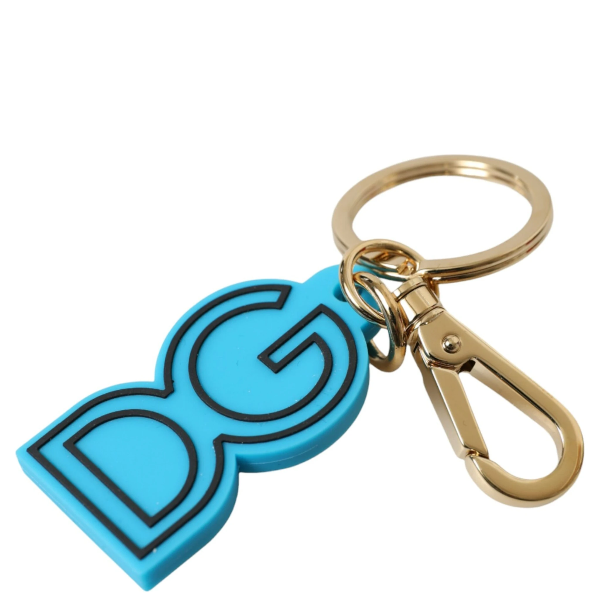 Blue Rubber Gold Tone Metal DG Logo Keyring Keychain