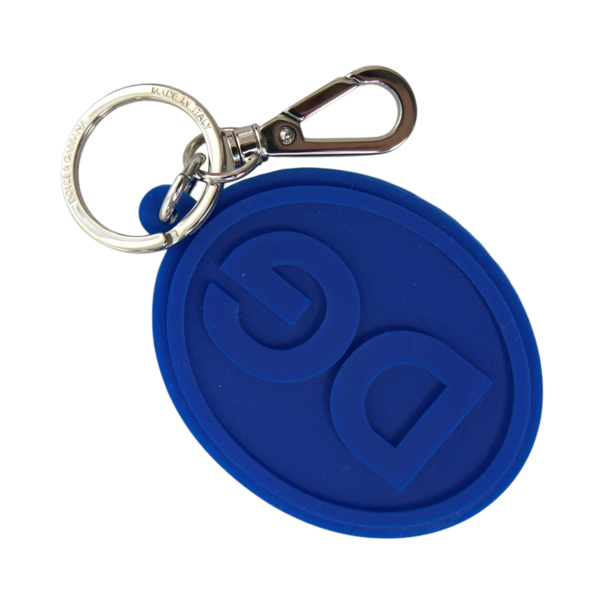 Blue Rubber DG Logo Silver Brass Metal Keyring Keychain