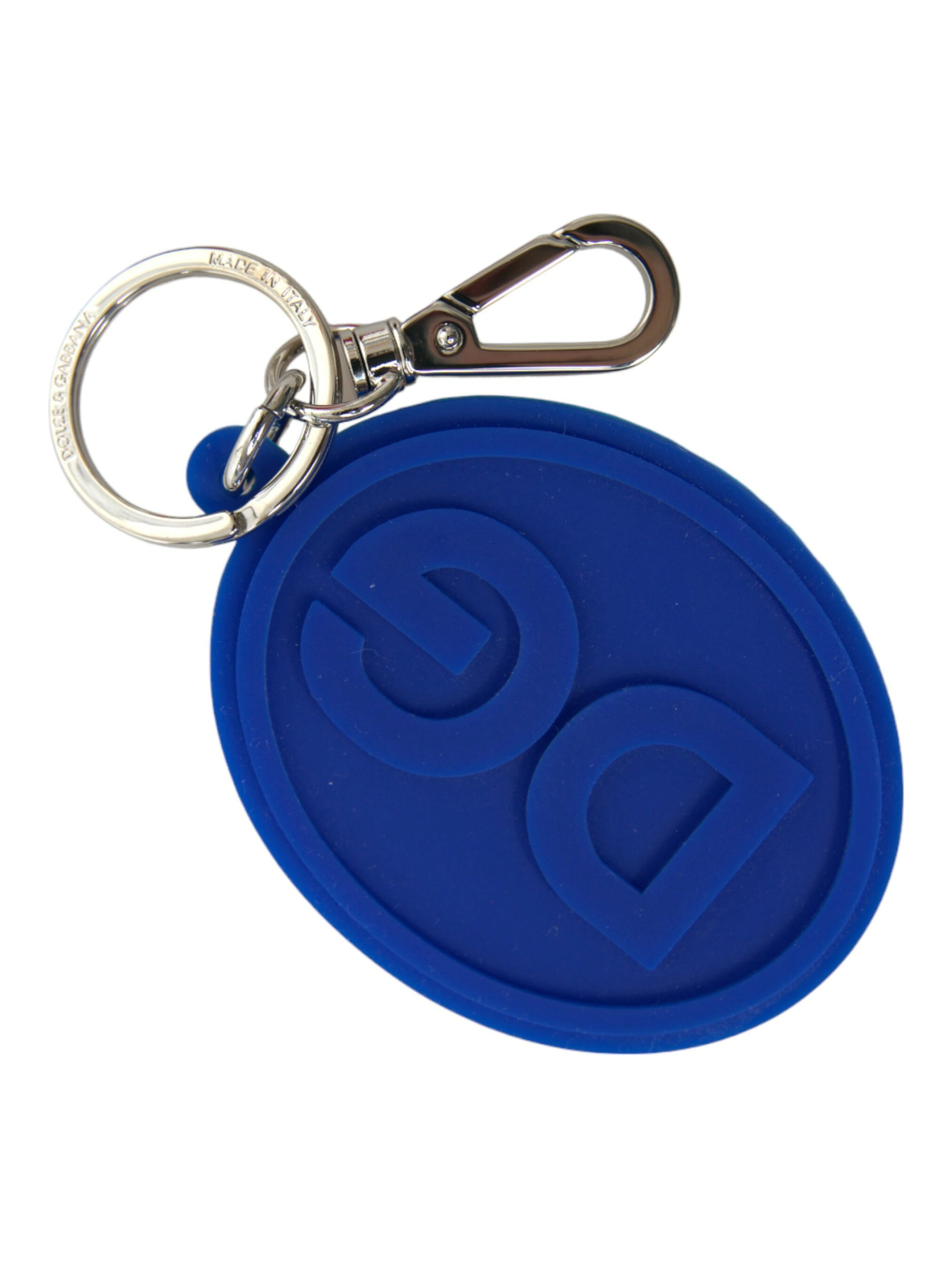 Blue Rubber DG Logo Silver Brass Metal Keyring Keychain
