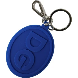 Blue Rubber DG Logo Silver Brass Metal Keyring Keychain