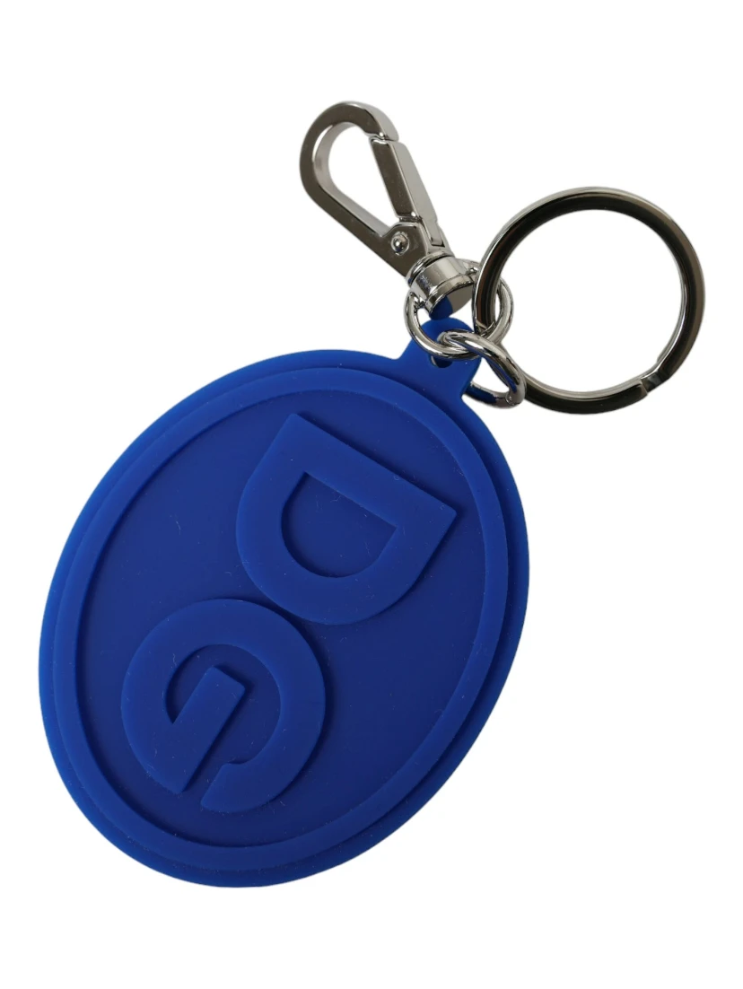Blue Rubber DG Logo Silver Brass Metal Keyring Keychain