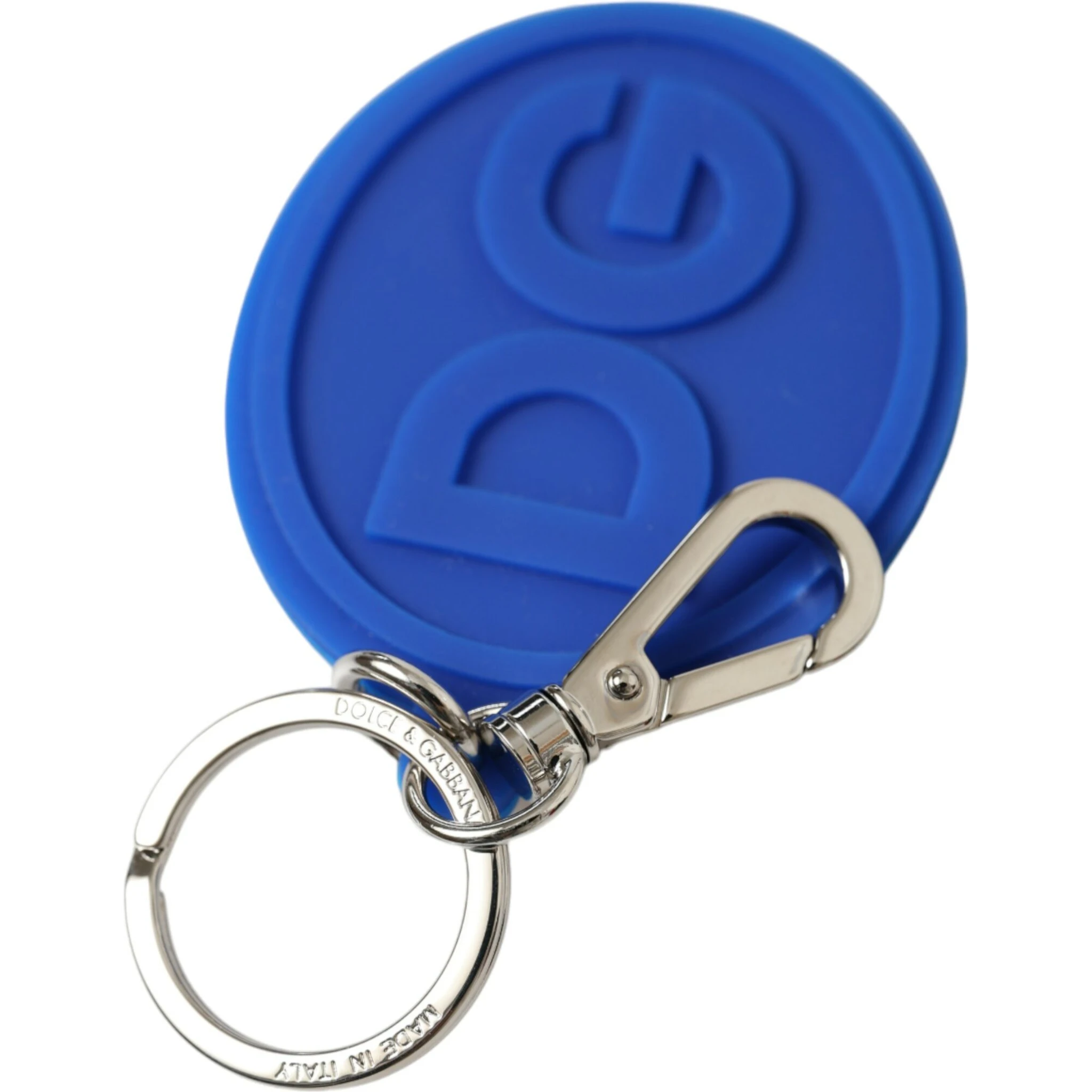 Blue Rubber DG Logo Silver Brass Metal Keyring Keychain