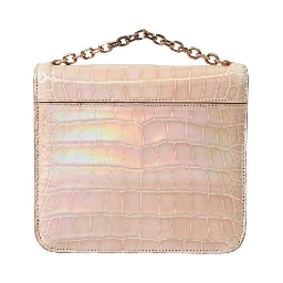 Beige Blue Agate Exotic Leather Gold Chain Purse Bag