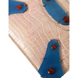 Beige Blue Agate Exotic Leather Gold Chain Purse Bag