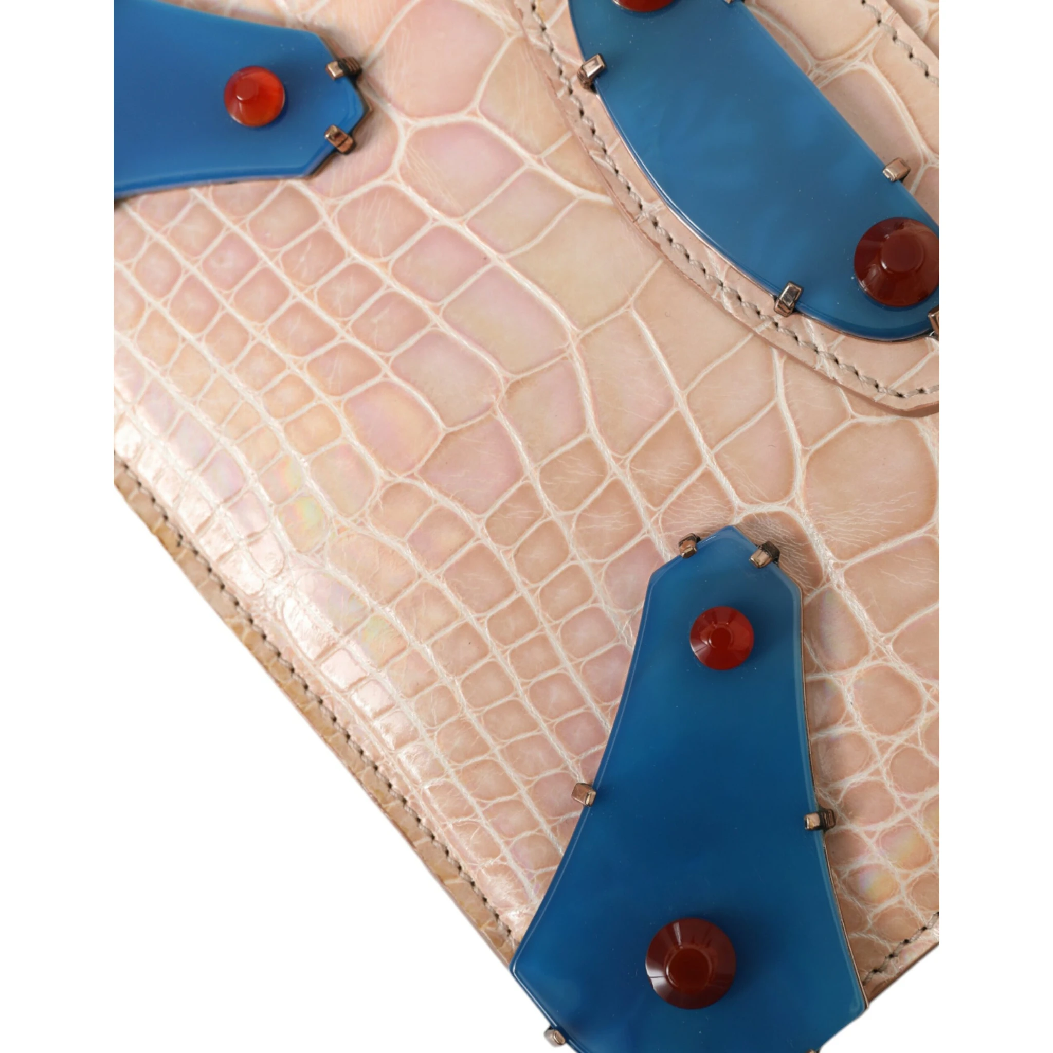 Beige Blue Agate Exotic Leather Gold Chain Purse Bag