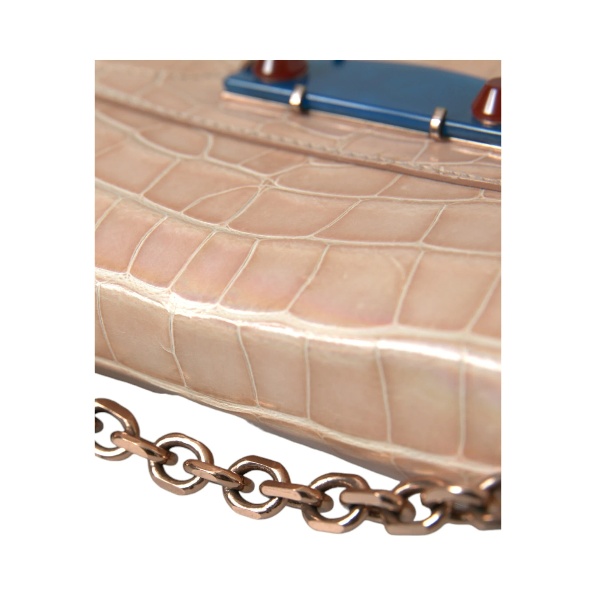 Beige Blue Agate Exotic Leather Gold Chain Purse Bag