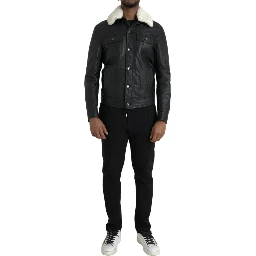 Black Leather Fur Collar Biker Coat Jacket