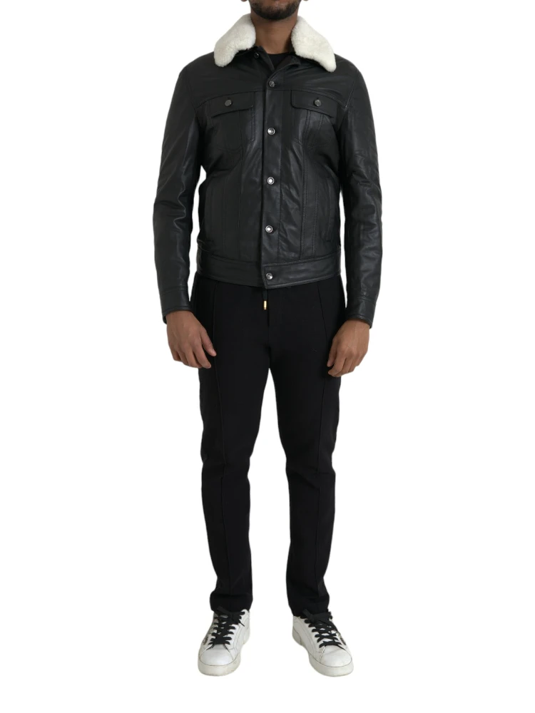 Black Leather Fur Collar Biker Coat Jacket alternative