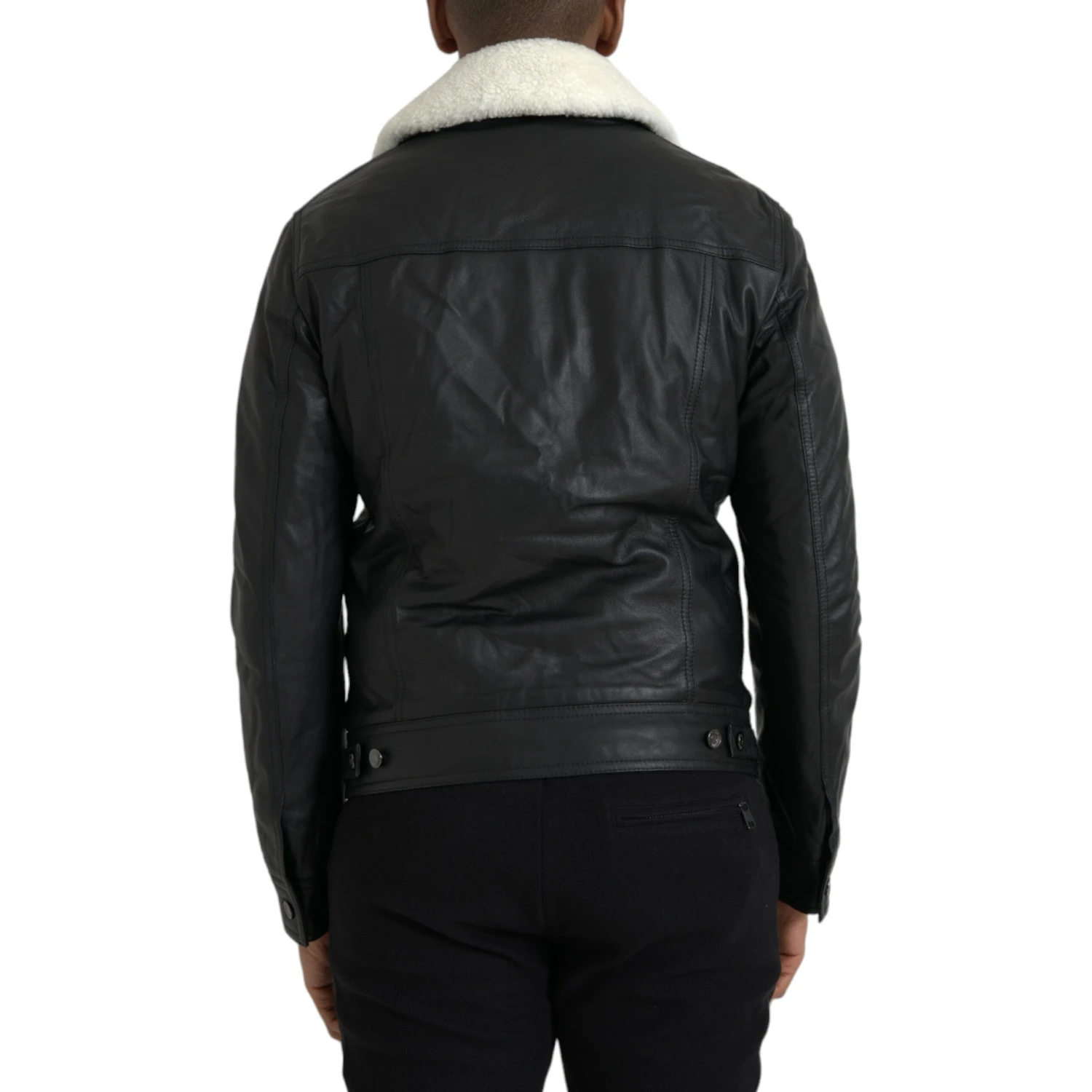 Black Leather Fur Collar Biker Coat Jacket